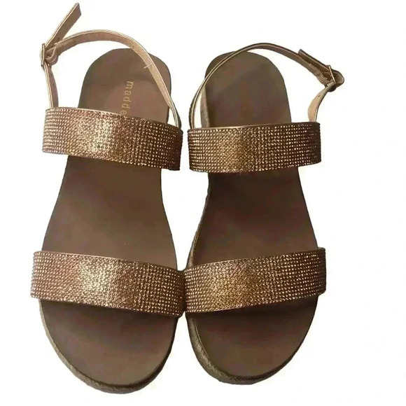 Madden Girl Glitzie Womens 9M Platform Espadrille Sandals Rose Gold Buckle Sides - Picture 2 of 9